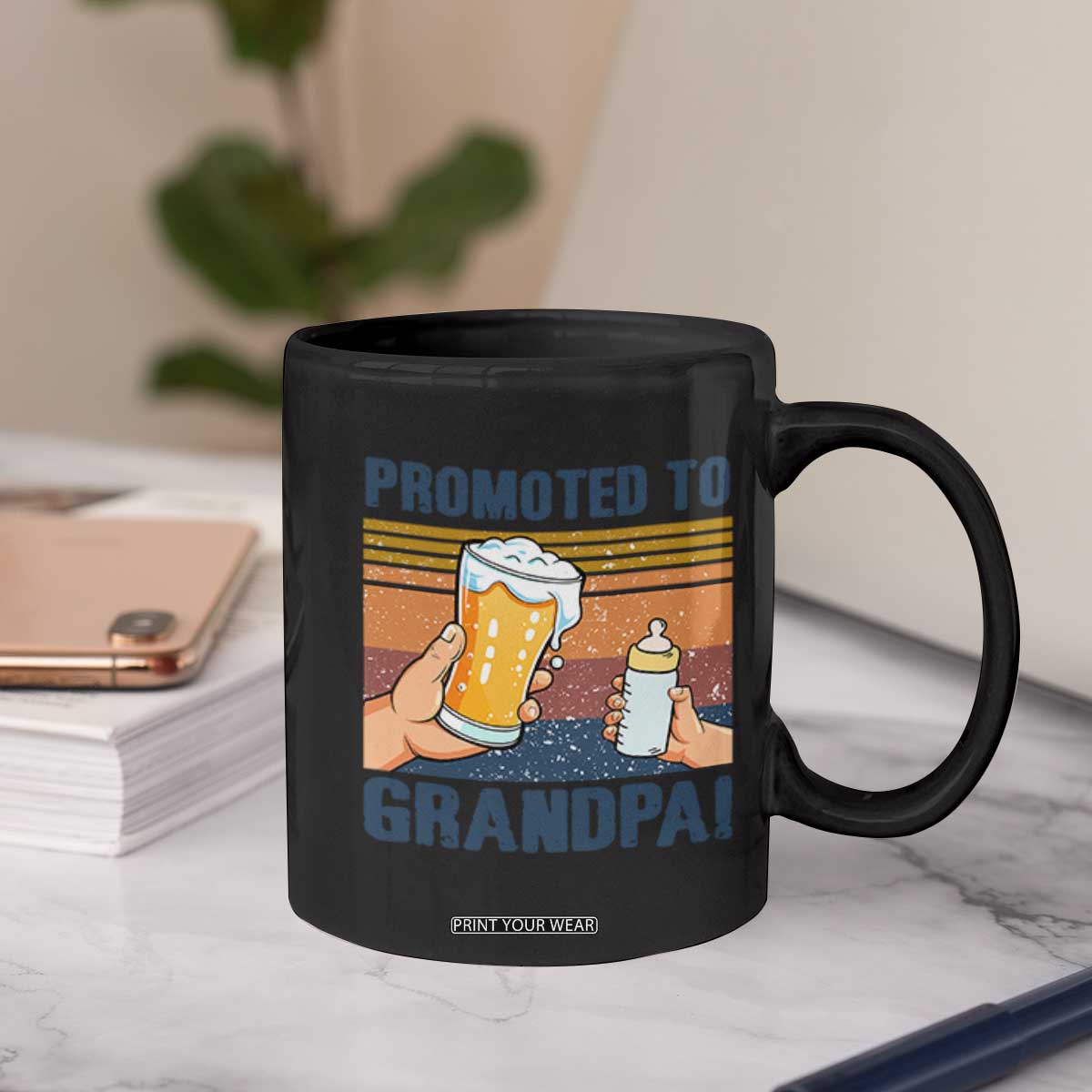 Promoted To Grandpa Coffee Mug Retro Vintage Beer Baby Milk Bottle Funny Father's Day TS11 Print Your Wear