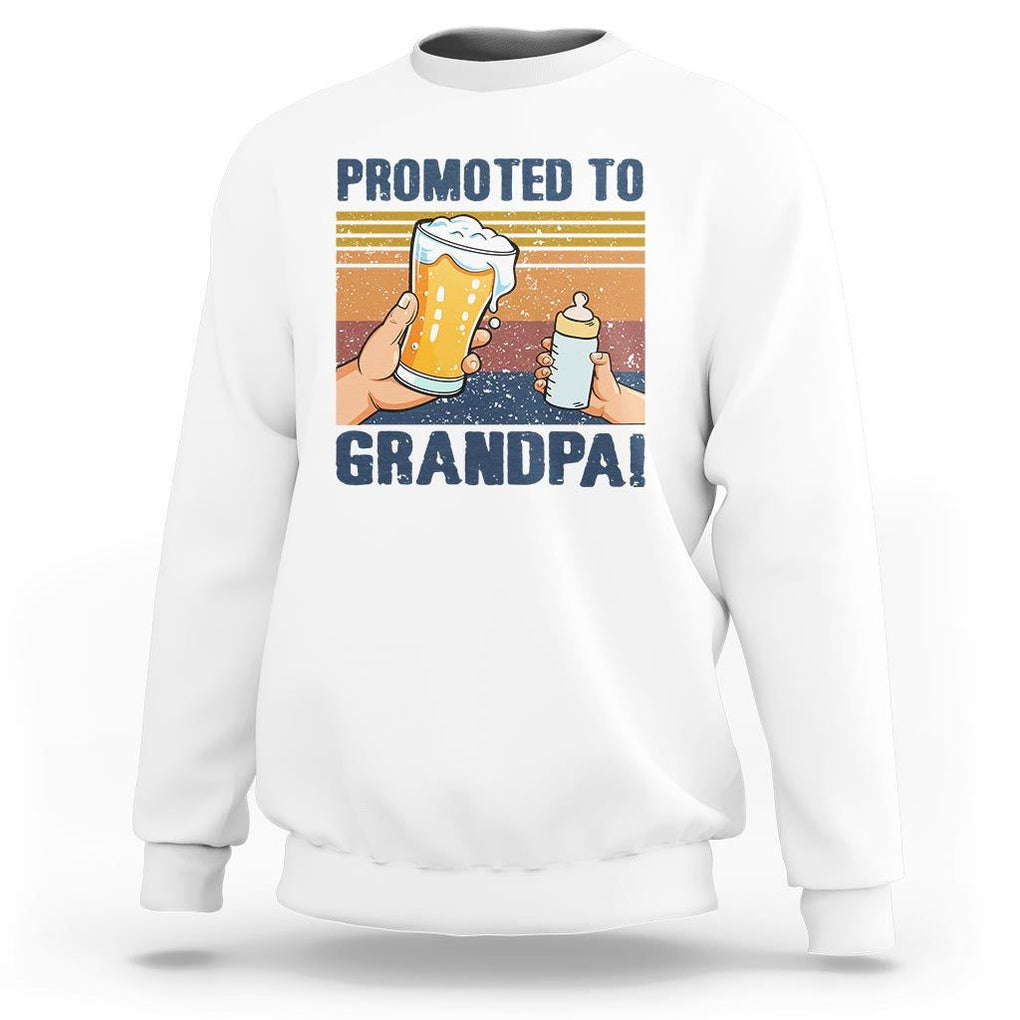 Promoted To Grandpa Sweatshirt Retro Vintage Beer Baby Milk Bottle Funny Father's Day TS11 White Print Your Wear