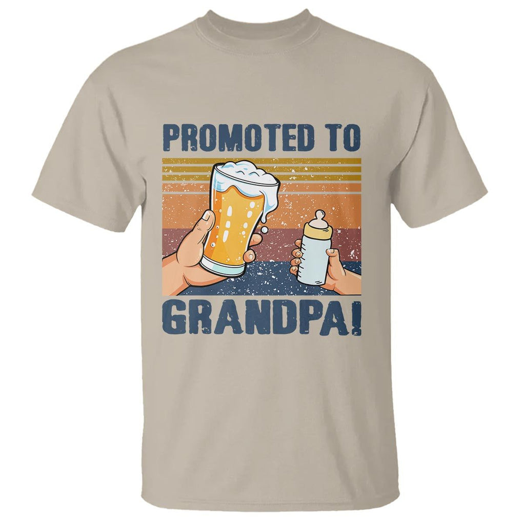 Promoted To Grandpa T Shirt Retro Vintage Beer Baby Milk Bottle Funny Father's Day TS11 Sand Print Your Wear