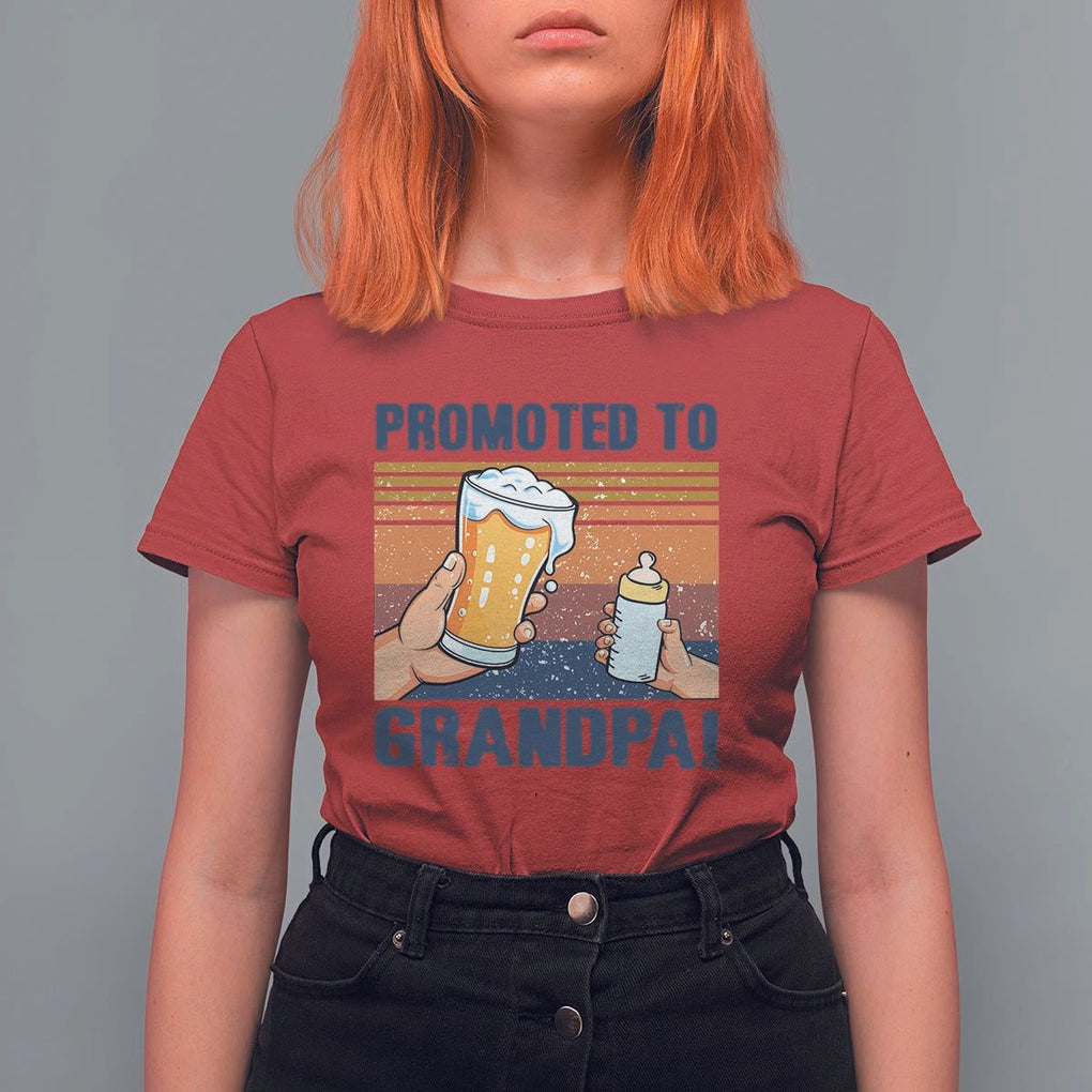 Promoted To Grandpa T Shirt For Women Retro Vintage Beer Baby Milk Bottle Funny Father's Day TS11 Red Print Your Wear