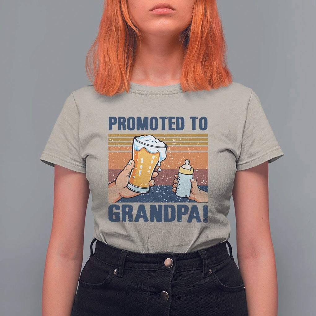 Promoted To Grandpa T Shirt For Women Retro Vintage Beer Baby Milk Bottle Funny Father's Day TS11 Sand Print Your Wear