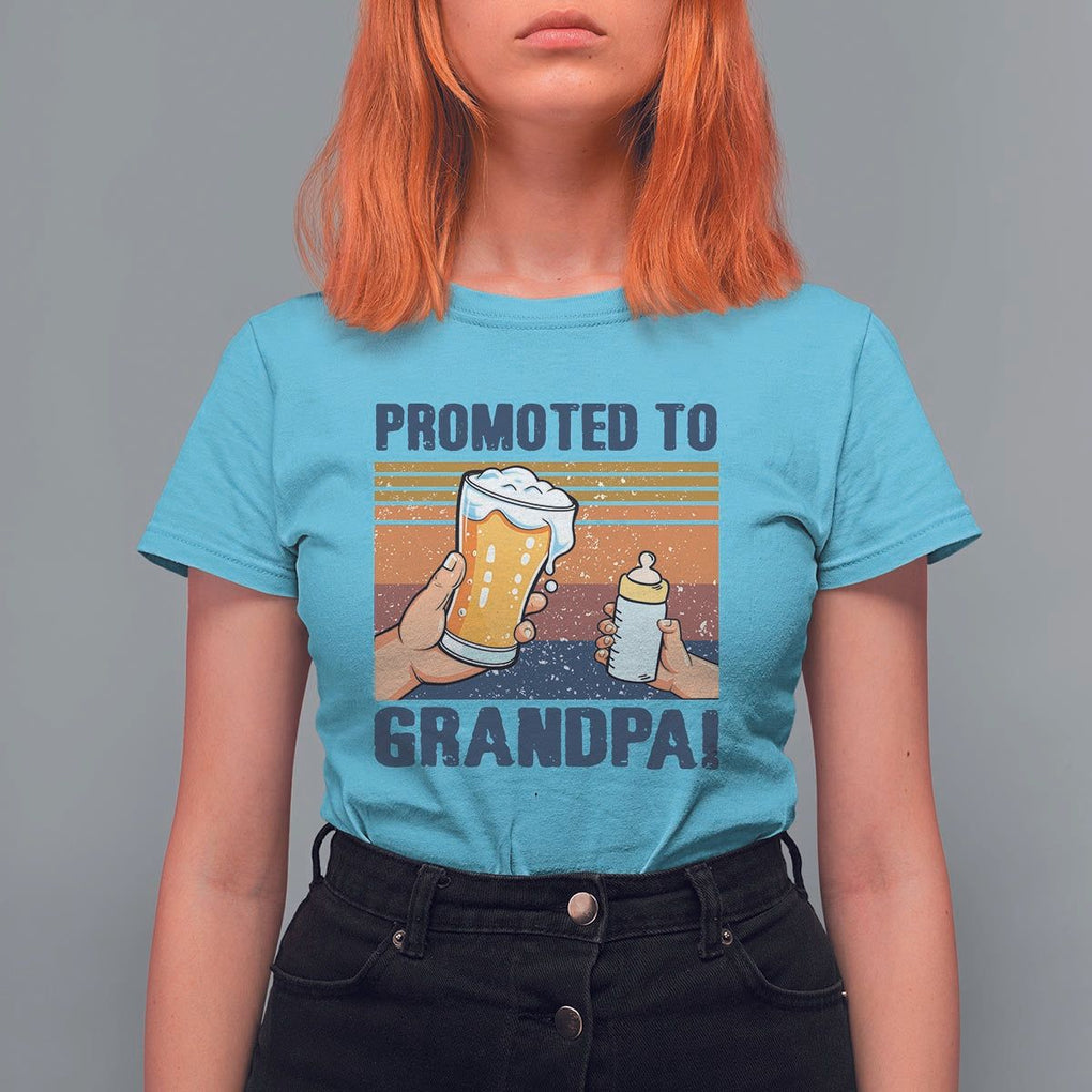 Promoted To Grandpa T Shirt For Women Retro Vintage Beer Baby Milk Bottle Funny Father's Day TS11 Sky Print Your Wear