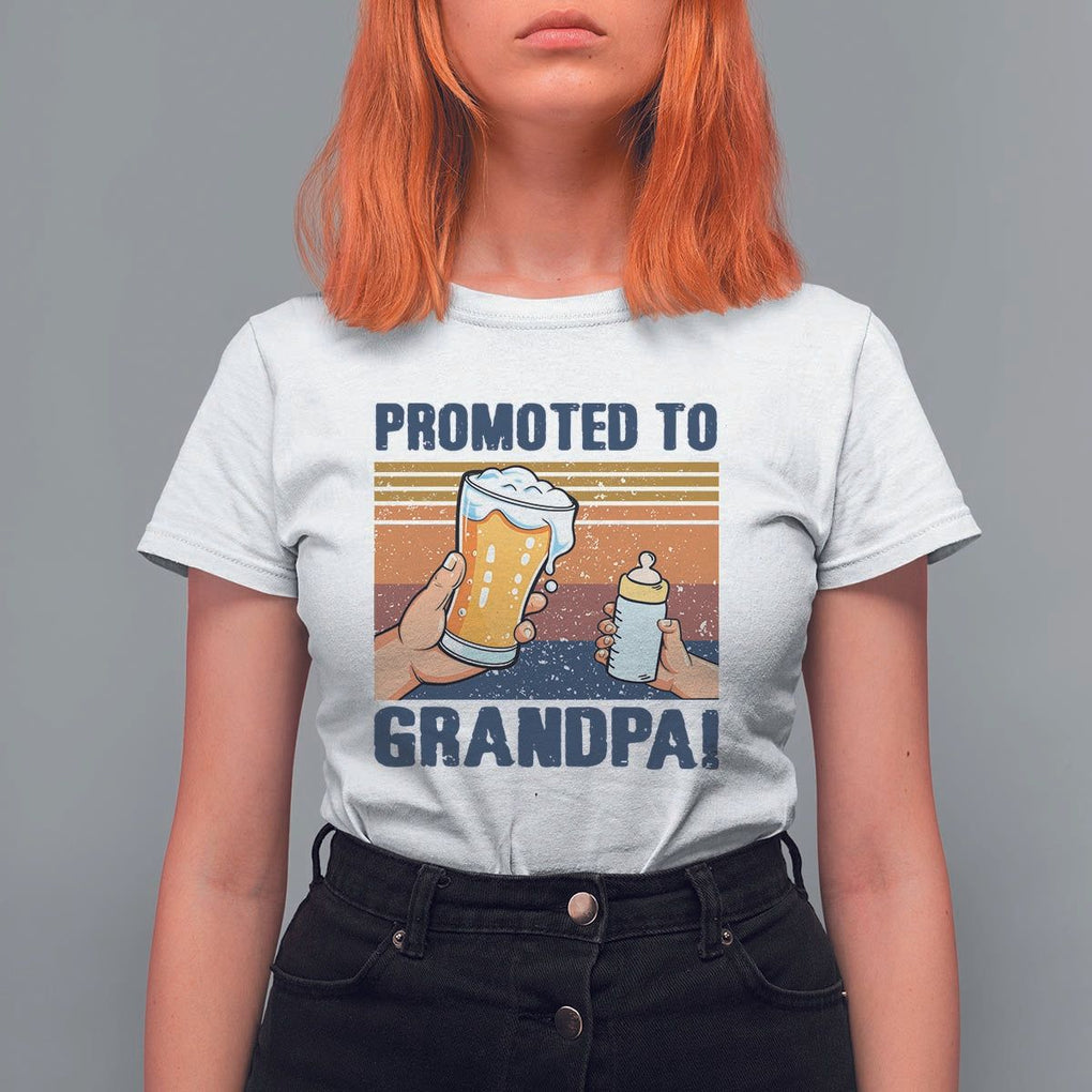 Promoted To Grandpa T Shirt For Women Retro Vintage Beer Baby Milk Bottle Funny Father's Day TS11 White Print Your Wear