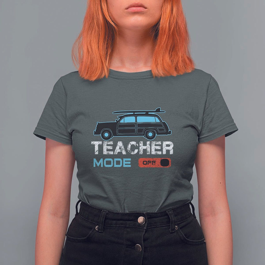 Funny Summer Vacation T Shirt For Women Teacher Mode Off Beach Van Surfing TS11 Dark Heather Print Your Wear