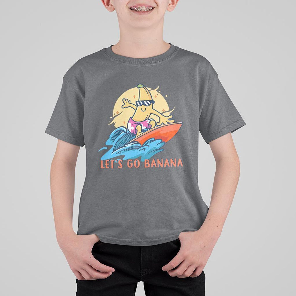 Funny Bananas T Shirt For Kid Let's Go Banana Surfing Summer Vacation TS11 Charcoal Print Your Wear