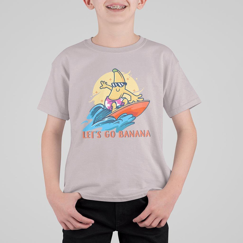 Funny Bananas T Shirt For Kid Let's Go Banana Surfing Summer Vacation TS11 Ice Gray Print Your Wear