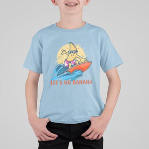 Funny Bananas T Shirt For Kid Let's Go Banana Surfing Summer Vacation TS11 Light Blue Print Your Wear