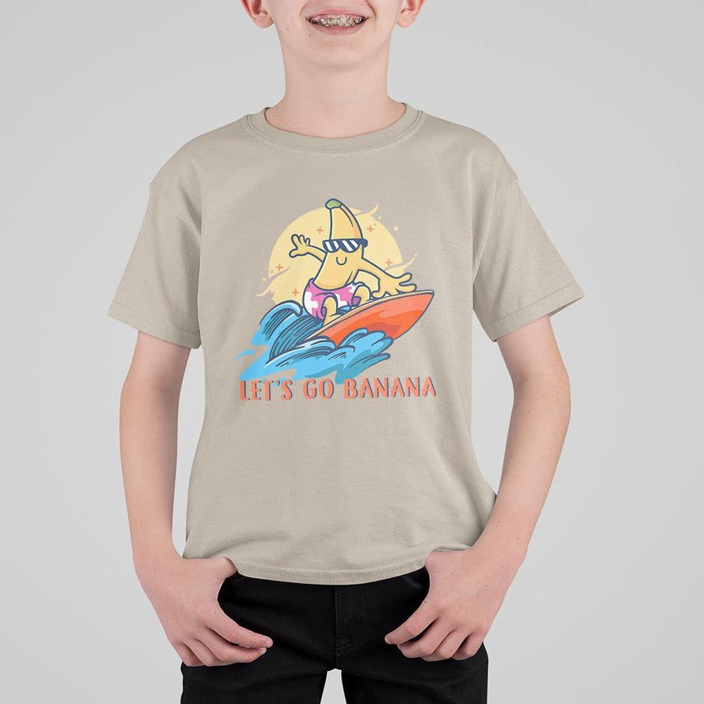 Funny Bananas T Shirt For Kid Let's Go Banana Surfing Summer Vacation TS11 Sand Print Your Wear