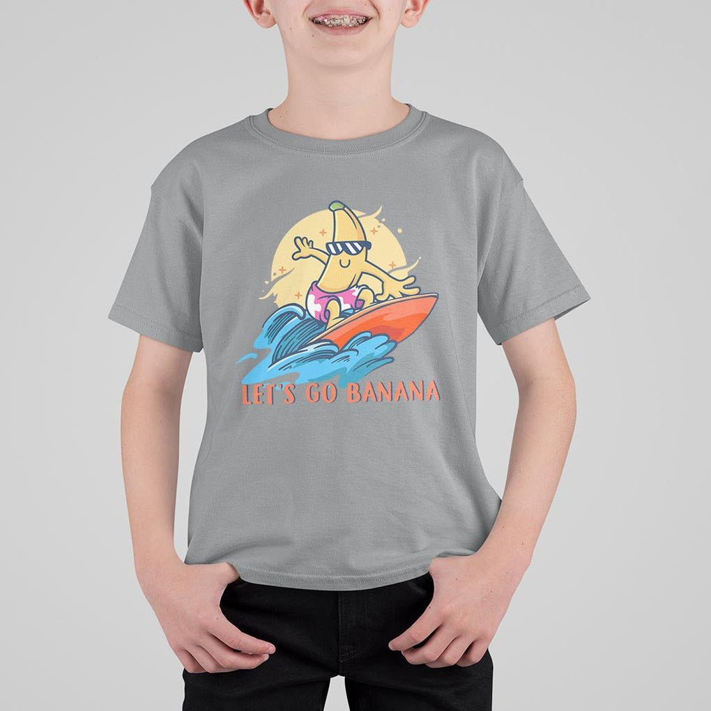 Funny Bananas T Shirt For Kid Let's Go Banana Surfing Summer Vacation TS11 Sport Gray Print Your Wear