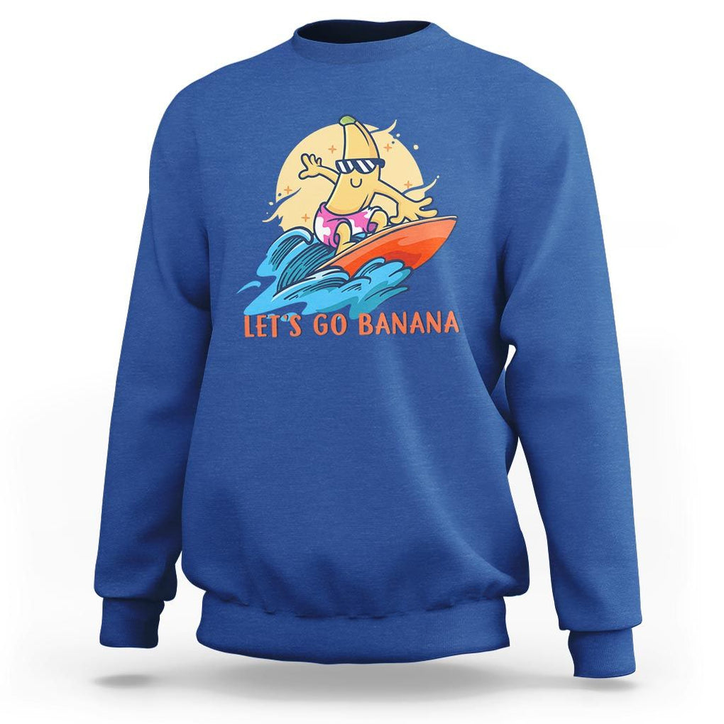Funny Bananas Sweatshirt Let's Go Banana Surfing Summer Vacation TS11 Royal Blue Print Your Wear