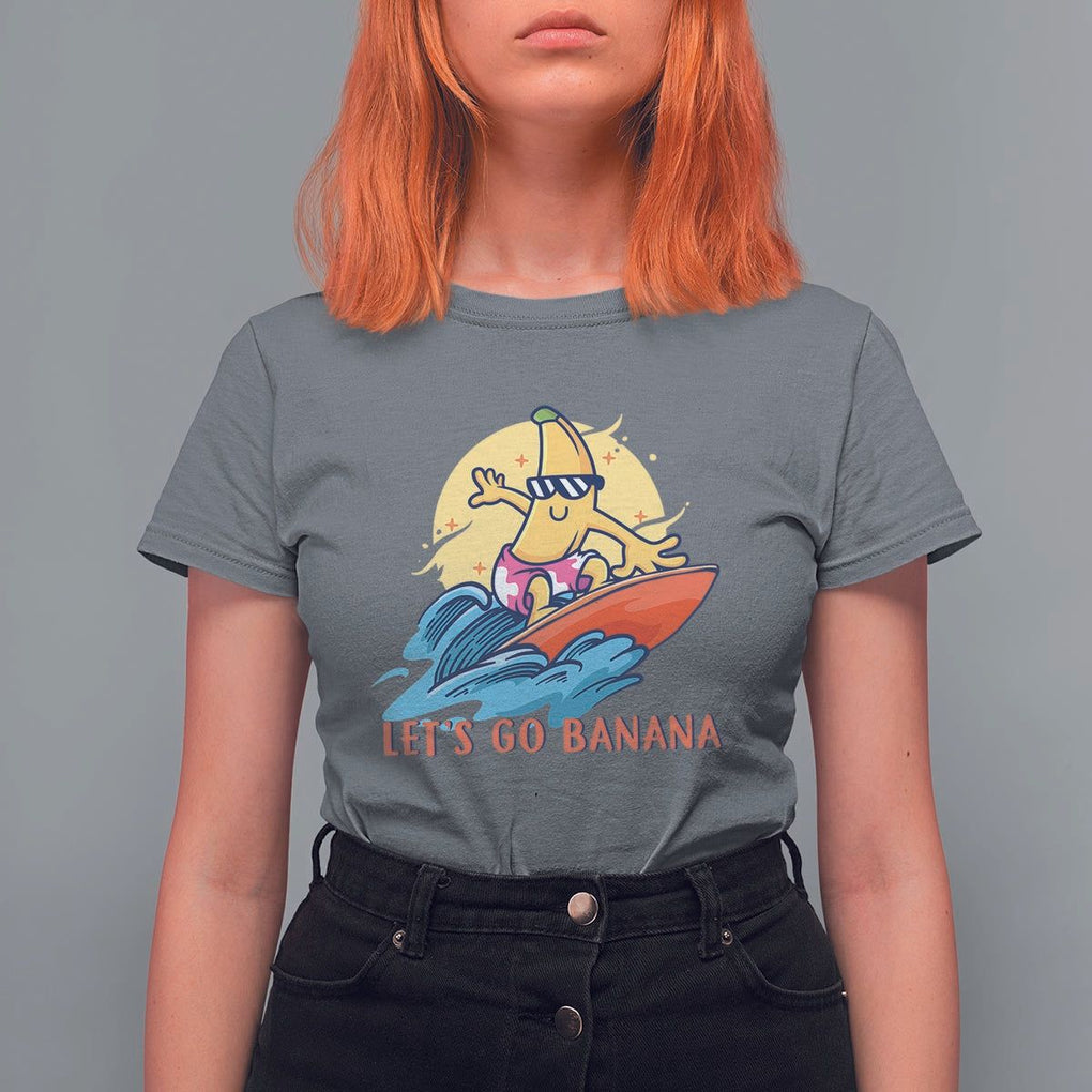 Funny Bananas T Shirt For Women Let's Go Banana Surfing Summer Vacation TS11 Charcoal Print Your Wear