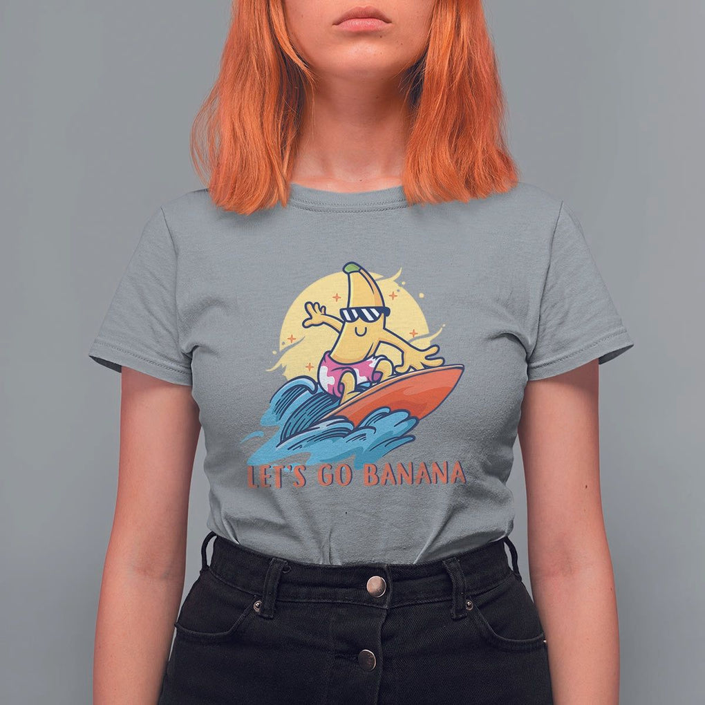 Funny Bananas T Shirt For Women Let's Go Banana Surfing Summer Vacation TS11 Sport Gray Print Your Wear