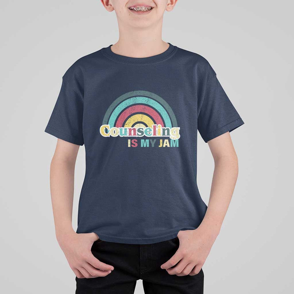 Mental Illness Awareness T Shirt For Kid Couseling Is My Jam Retro Groove Rainbow TS11 Navy Print Your Wear