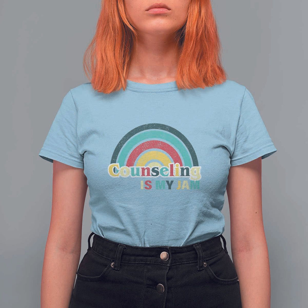 Mental Illness Awareness T Shirt For Women Couseling Is My Jam Retro Groove Rainbow TS11 Light Blue Print Your Wear