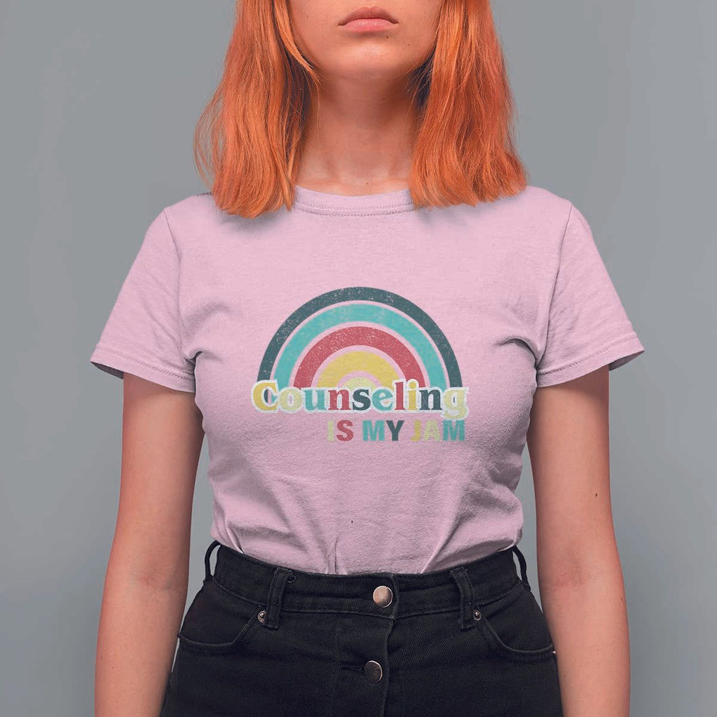 Mental Illness Awareness T Shirt For Women Couseling Is My Jam Retro Groove Rainbow TS11 Light Pink Print Your Wear
