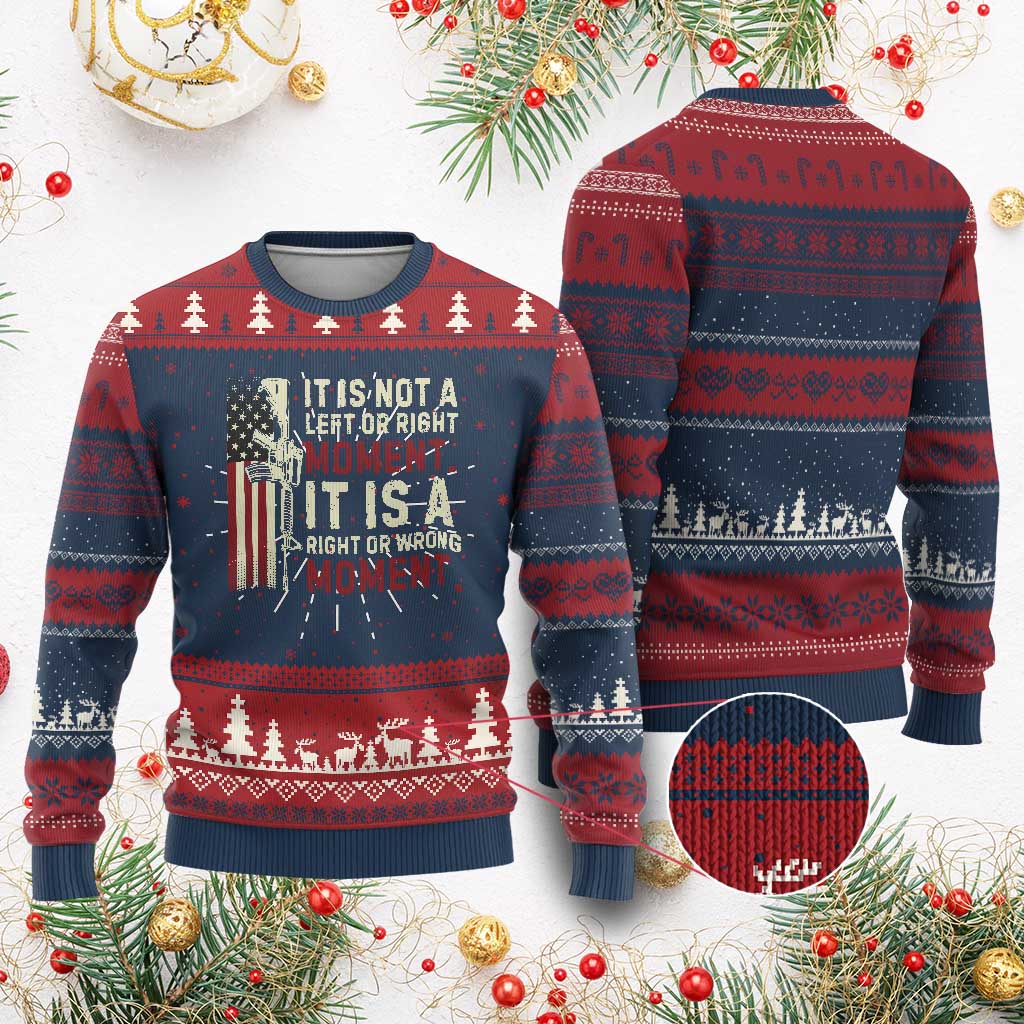 It Is Not A Left Or Right Moment It Is A Right Or Wrong Moment Knit Sweatshirt American Flag TS11 Burgundy Print Your Wear