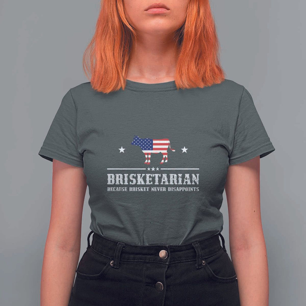 BBQ Lover T Shirt For Women Brisketarian Because Brisket Never Disappoints Grill Master American Flag TS11 Dark Heather Print Your Wear