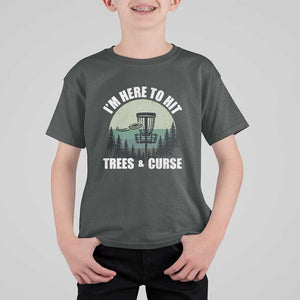 Funny Disc Golf T Shirt For Kid I'm Here To Hit Trees And Curse Vintage Retro Flying Target TS11 Dark Heather Print Your Wear