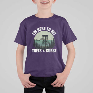 Funny Disc Golf T Shirt For Kid I'm Here To Hit Trees And Curse Vintage Retro Flying Target TS11 Purple Print Your Wear