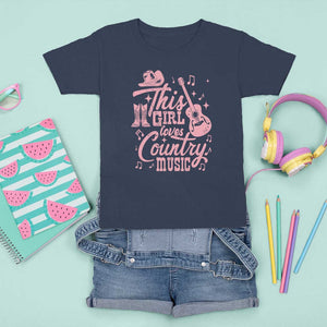 This Girl Loves Country Music T Shirt For Kid Cowgirl Hat Pink Boots TS11 Navy Print Your Wear