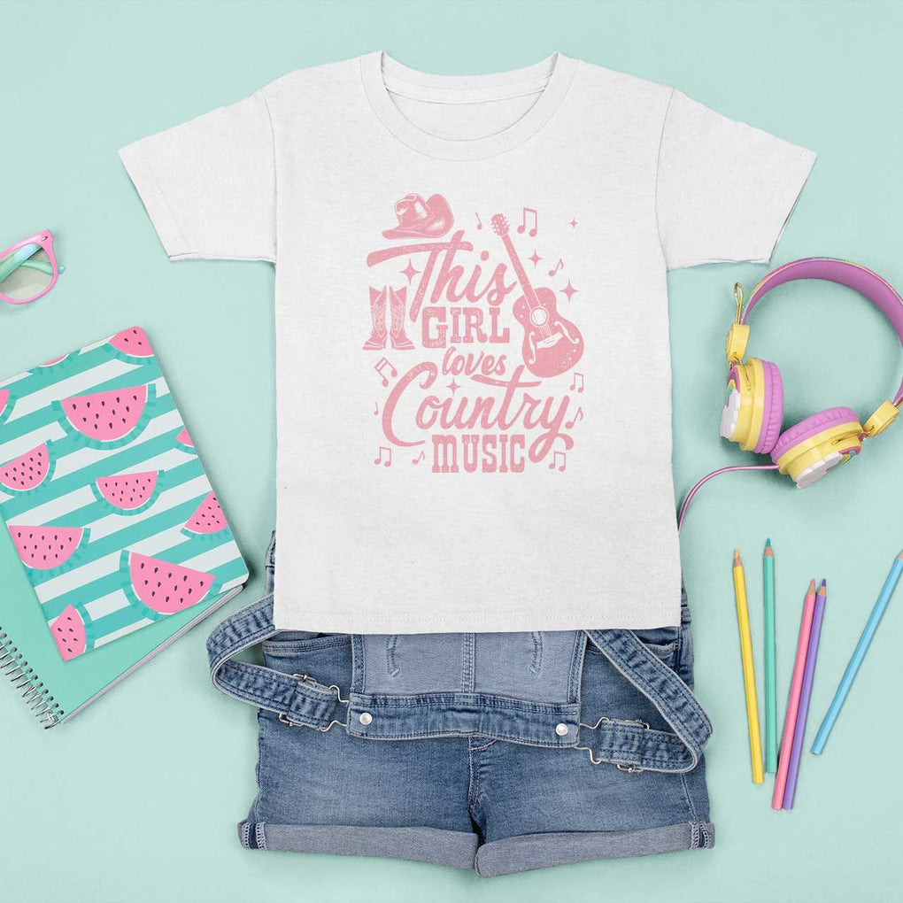 This Girl Loves Country Music T Shirt For Kid Cowgirl Hat Pink Boots TS11 White Print Your Wear