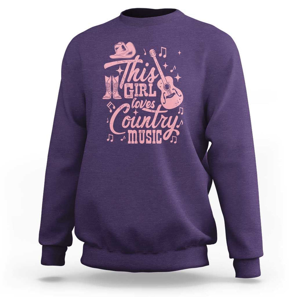 This Girl Loves Country Music Sweatshirt Cowgirl Hat Pink Boots TS11 Purple Print Your Wear