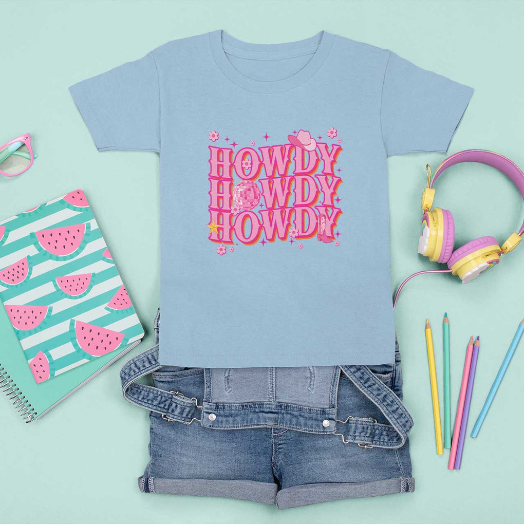 Funny Cowboy T Shirt For Kid Howdy Western Country Pink Retro Disco Ball TS11 Light Blue Print Your Wear