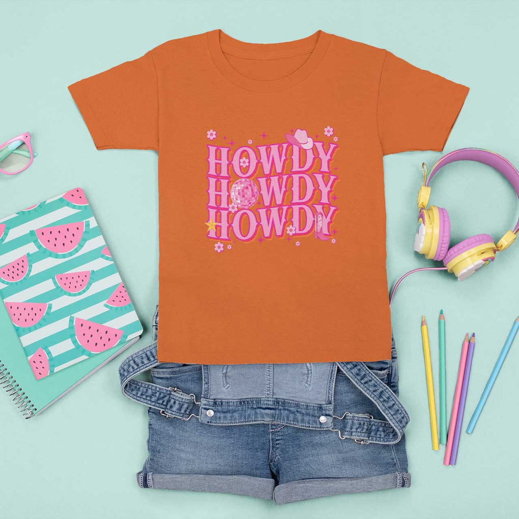 Funny Cowboy T Shirt For Kid Howdy Western Country Pink Retro Disco Ball TS11 Orange Print Your Wear