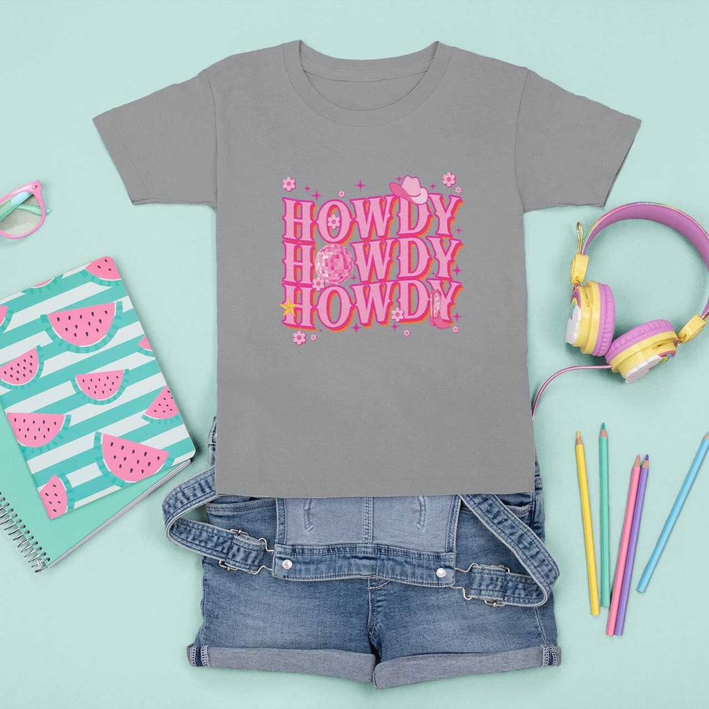 Funny Cowboy T Shirt For Kid Howdy Western Country Pink Retro Disco Ball TS11 Sport Gray Print Your Wear