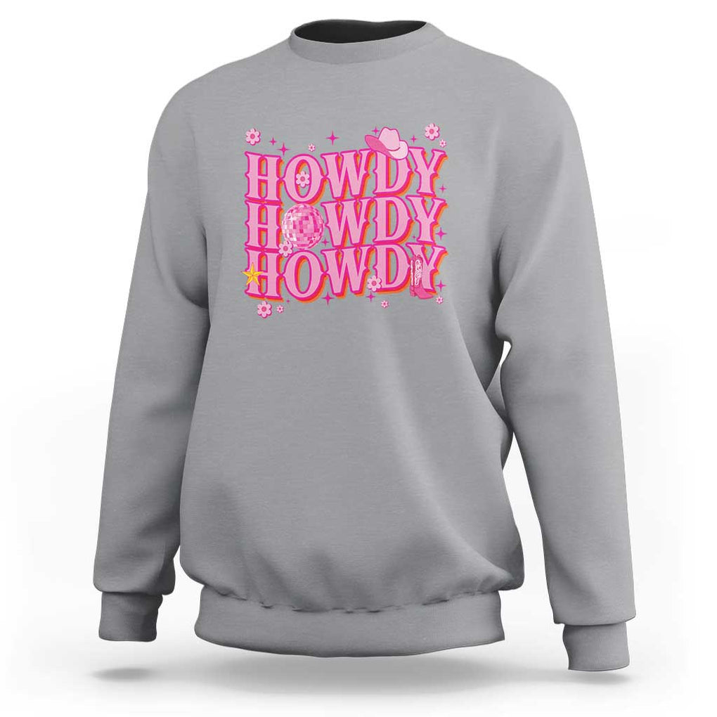 Funny Cowboy Sweatshirt Howdy Western Country Pink Retro Disco Ball TS11 Sport Gray Print Your Wear