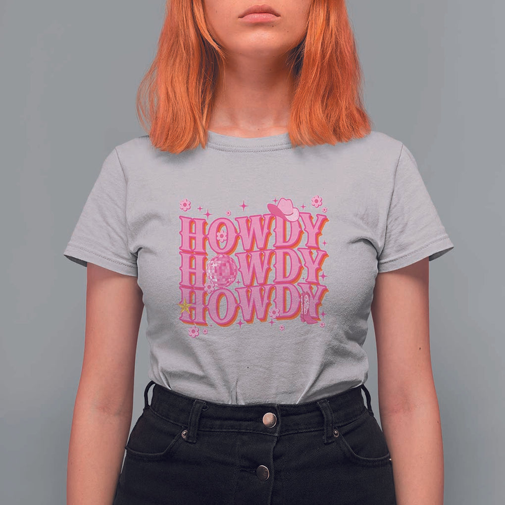 Funny Cowboy T Shirt For Women Howdy Western Country Pink Retro Disco Ball TS11 Ice Gray Print Your Wear