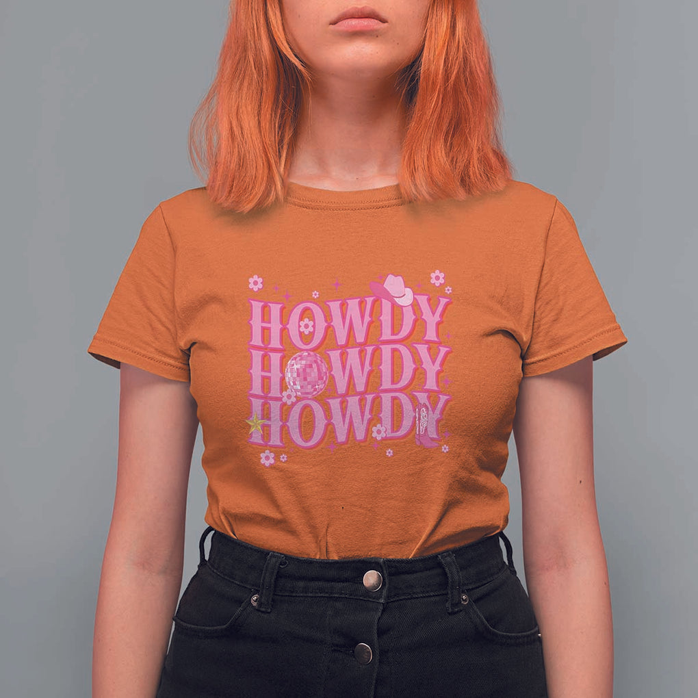 Funny Cowboy T Shirt For Women Howdy Western Country Pink Retro Disco Ball TS11 Orange Print Your Wear