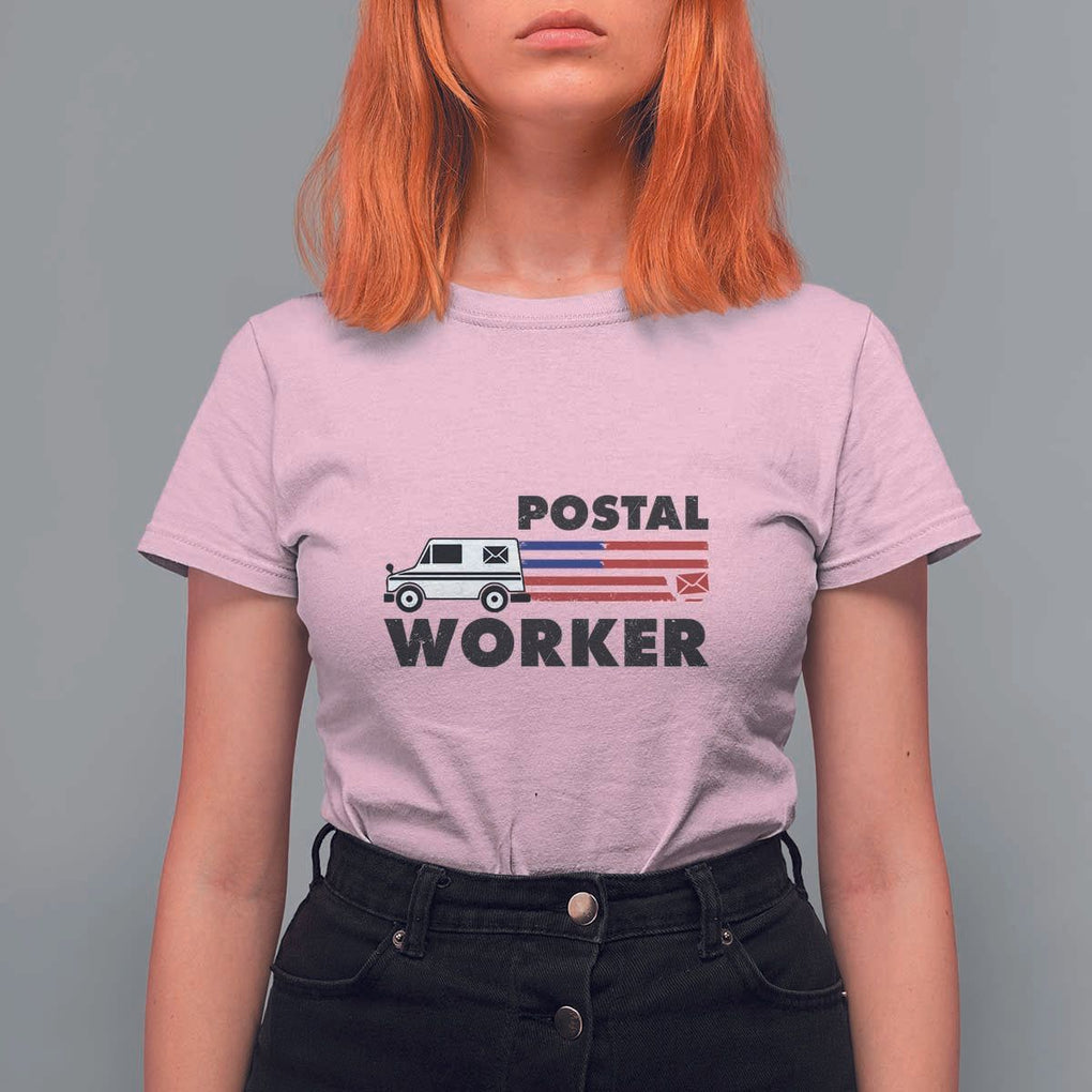 Postal Worker T Shirt For Women USA Flag Patriotic Mailman Mail Lady TS11 Light Pink Print Your Wear