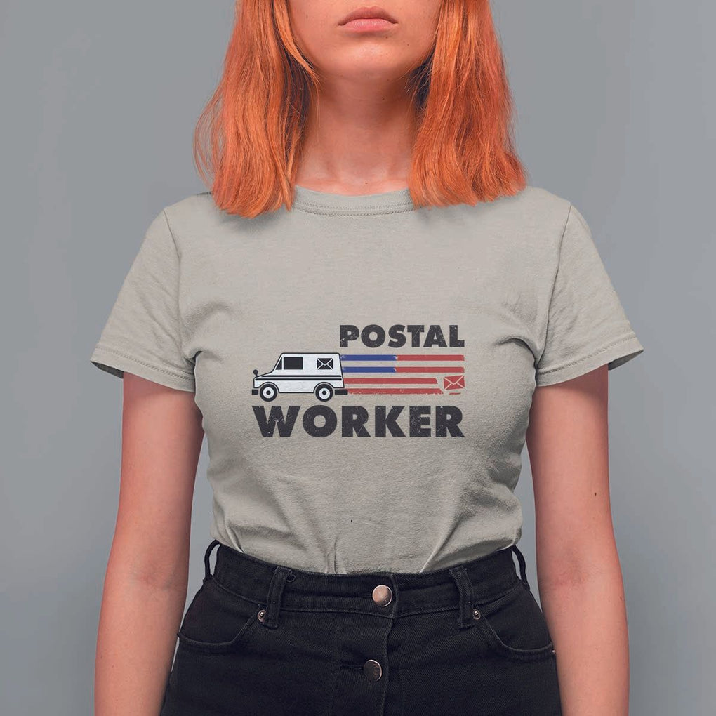 Postal Worker T Shirt For Women USA Flag Patriotic Mailman Mail Lady TS11 Sand Print Your Wear