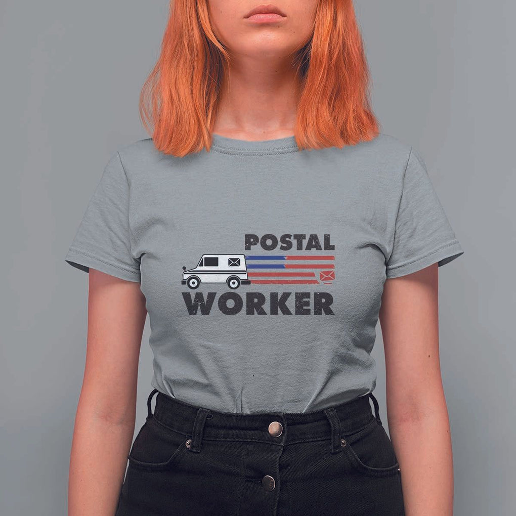 Postal Worker T Shirt For Women USA Flag Patriotic Mailman Mail Lady TS11 Sport Gray Print Your Wear
