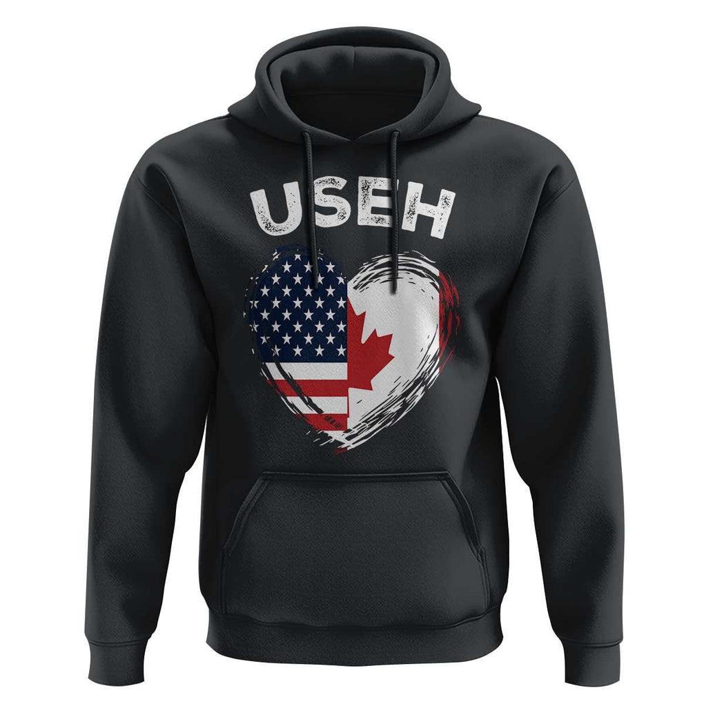 Funny USEH Hoodie Half Canadian American Flag Big Love Heart TS11 Black Print Your Wear