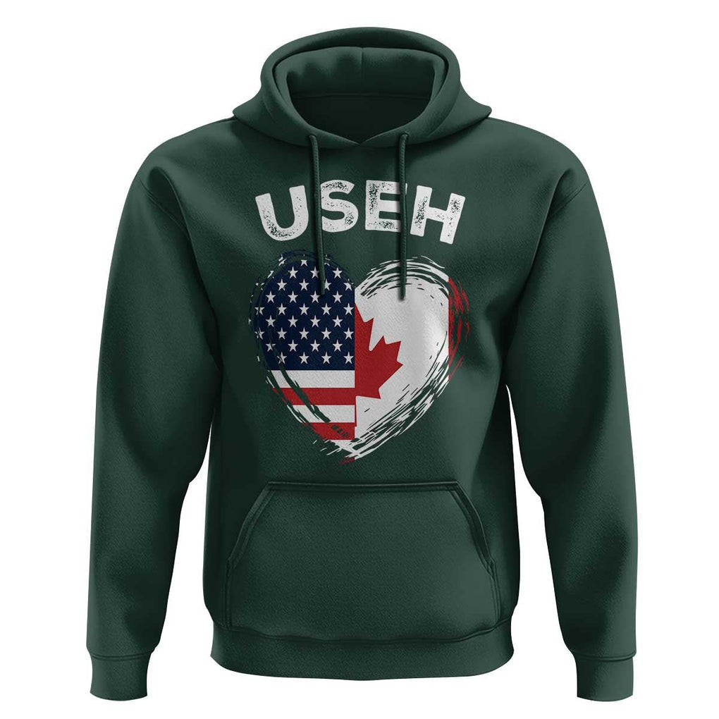 Funny USEH Hoodie Half Canadian American Flag Big Love Heart TS11 Dark Forest Green Print Your Wear