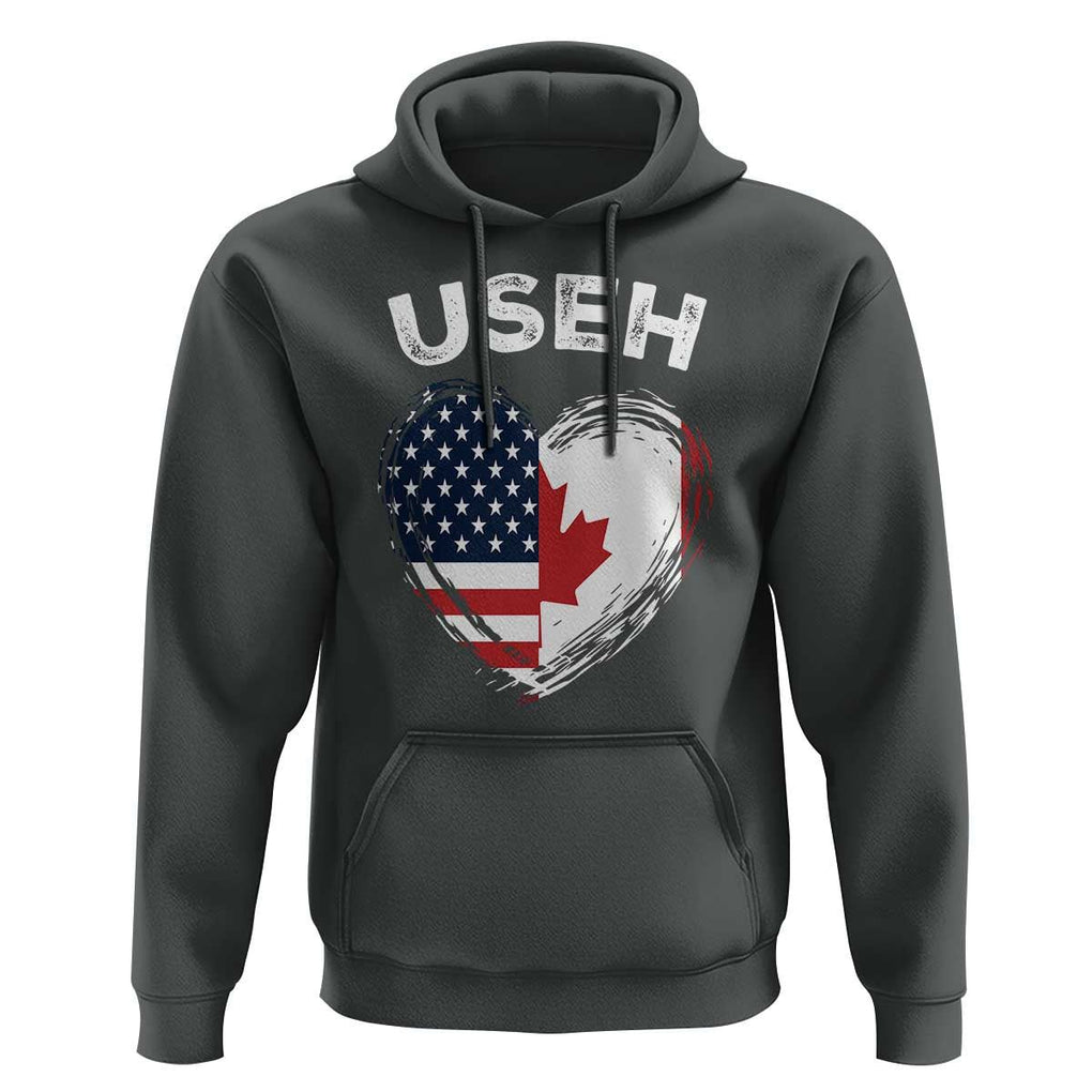 Funny USEH Hoodie Half Canadian American Flag Big Love Heart TS11 Dark Heather Print Your Wear
