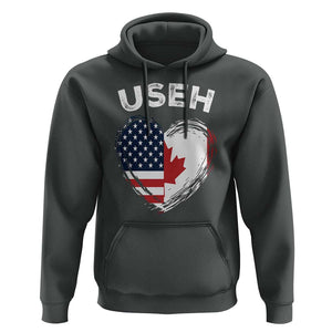 Funny USEH Hoodie Half Canadian American Flag Big Love Heart TS11 Dark Heather Print Your Wear