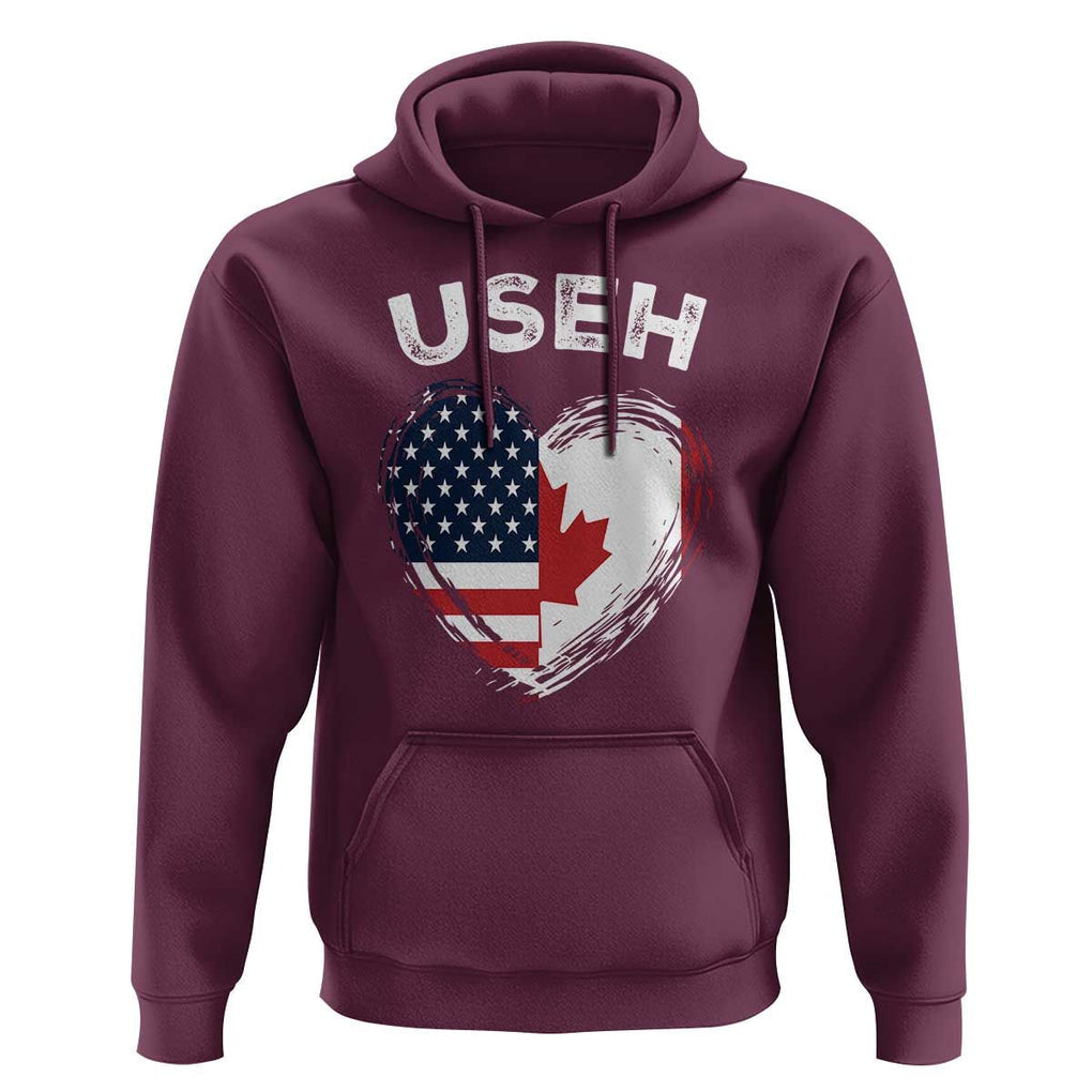 Funny USEH Hoodie Half Canadian American Flag Big Love Heart TS11 Maroon Print Your Wear