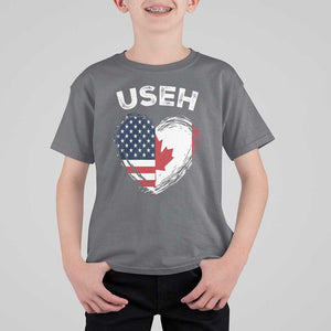 Funny USEH T Shirt For Kid Half Canadian American Flag Big Love Heart TS11 Charcoal Print Your Wear