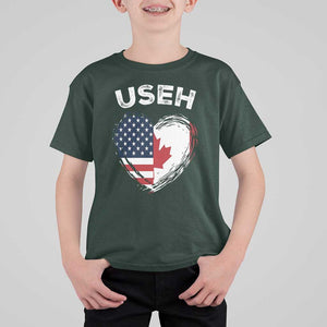 Funny USEH T Shirt For Kid Half Canadian American Flag Big Love Heart TS11 Dark Forest Green Print Your Wear