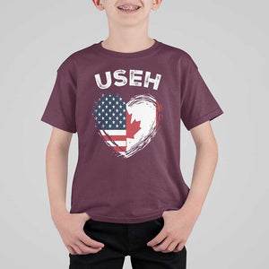 Funny USEH T Shirt For Kid Half Canadian American Flag Big Love Heart TS11 Maroon Print Your Wear