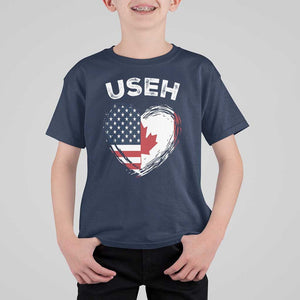 Funny USEH T Shirt For Kid Half Canadian American Flag Big Love Heart TS11 Navy Print Your Wear