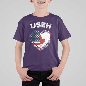 Funny USEH T Shirt For Kid Half Canadian American Flag Big Love Heart TS11 Purple Print Your Wear