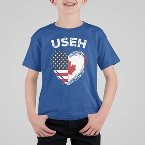 Funny USEH T Shirt For Kid Half Canadian American Flag Big Love Heart TS11 Royal Blue Print Your Wear