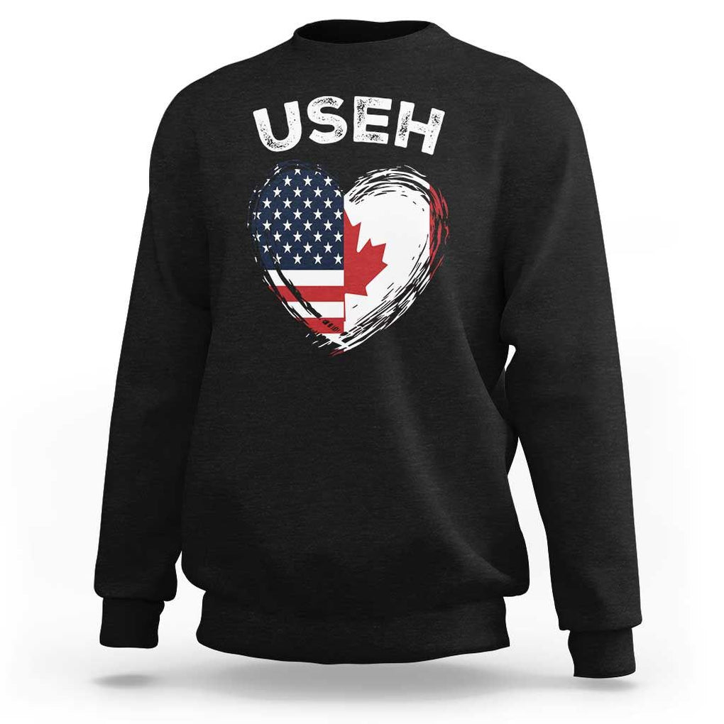 Funny USEH Sweatshirt Half Canadian American Flag Big Love Heart TS11 Black Print Your Wear