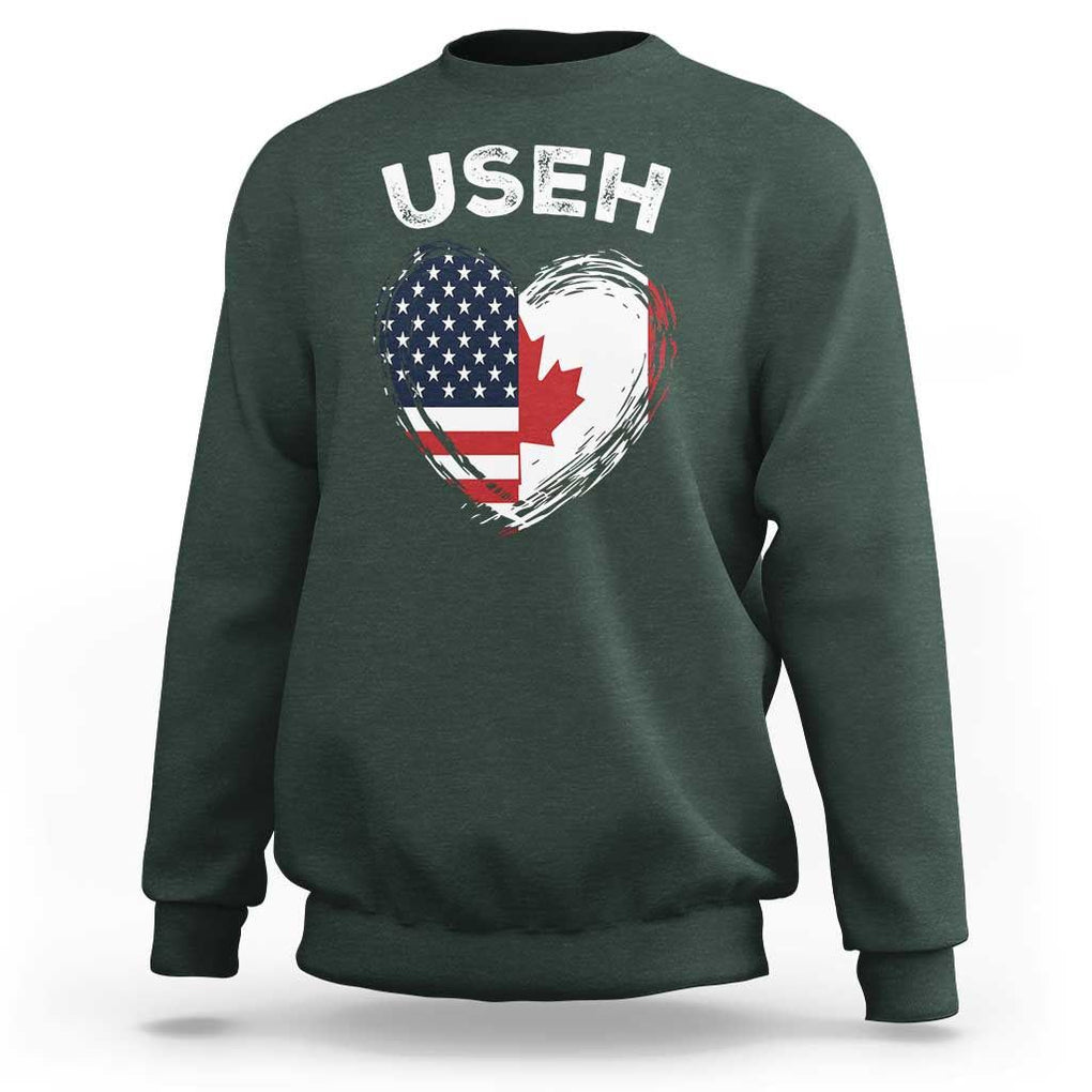 Funny USEH Sweatshirt Half Canadian American Flag Big Love Heart TS11 Dark Forest Green Print Your Wear