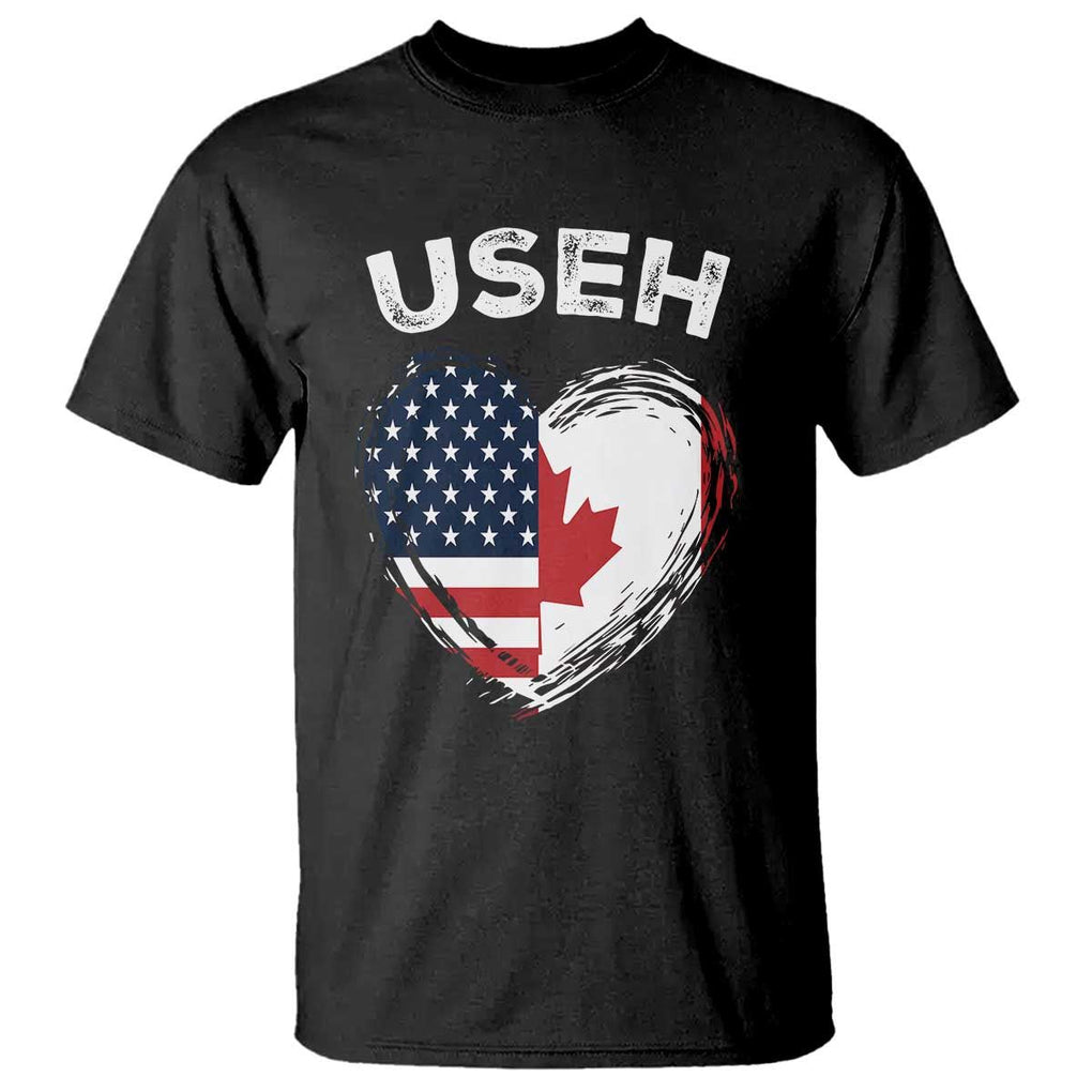 Funny USEH T Shirt Half Canadian American Flag Big Love Heart TS11 Black Print Your Wear