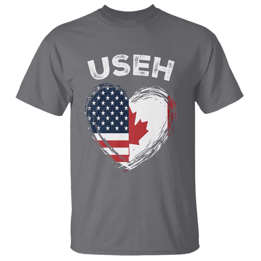 Funny USEH T Shirt Half Canadian American Flag Big Love Heart TS11 Charcoal Print Your Wear